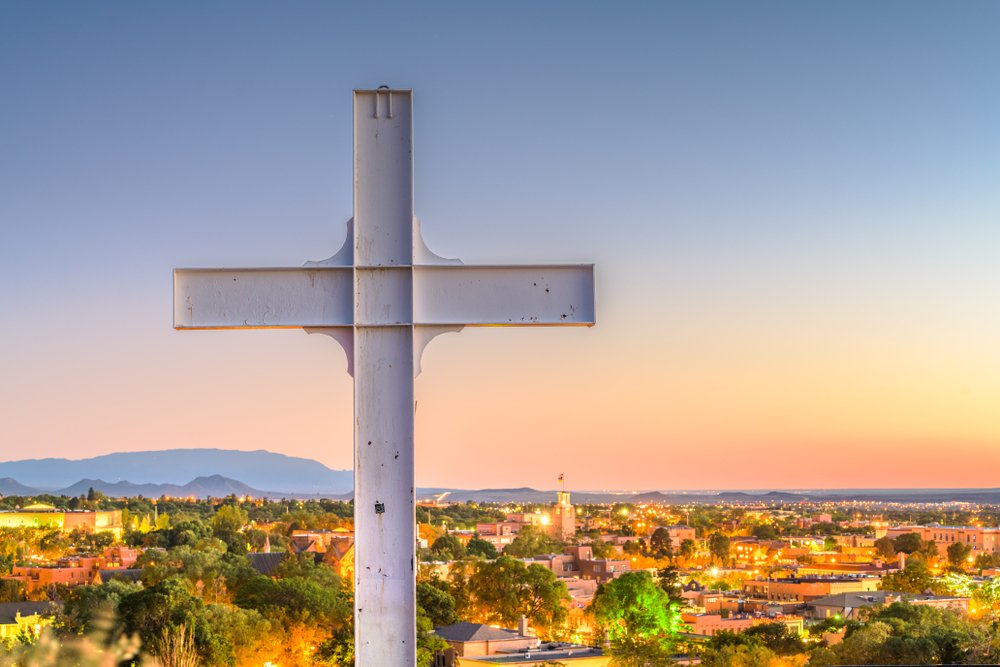 Santa,Fe,,New,Mexico,,Usa,Downtown,Skyline,At,Dusk.