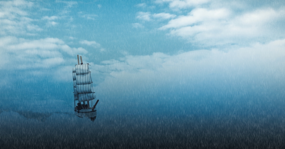 Mysterious,Ghost,Sailing,Ship,In,The,Stormy,Sea,At,Cold