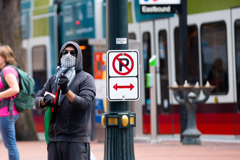 Incognito,Masked,Protester,In,A,Scarf,,Gloves,,Dark,Glasses,And