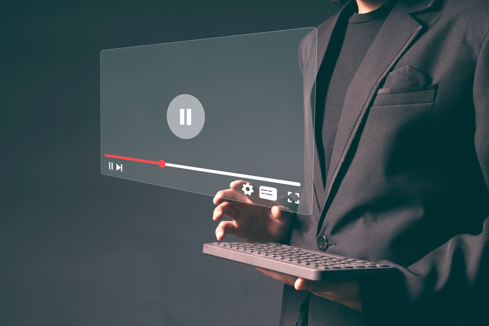 Man,With,Live,Stream,Window,Player.,Online,Broadcasting