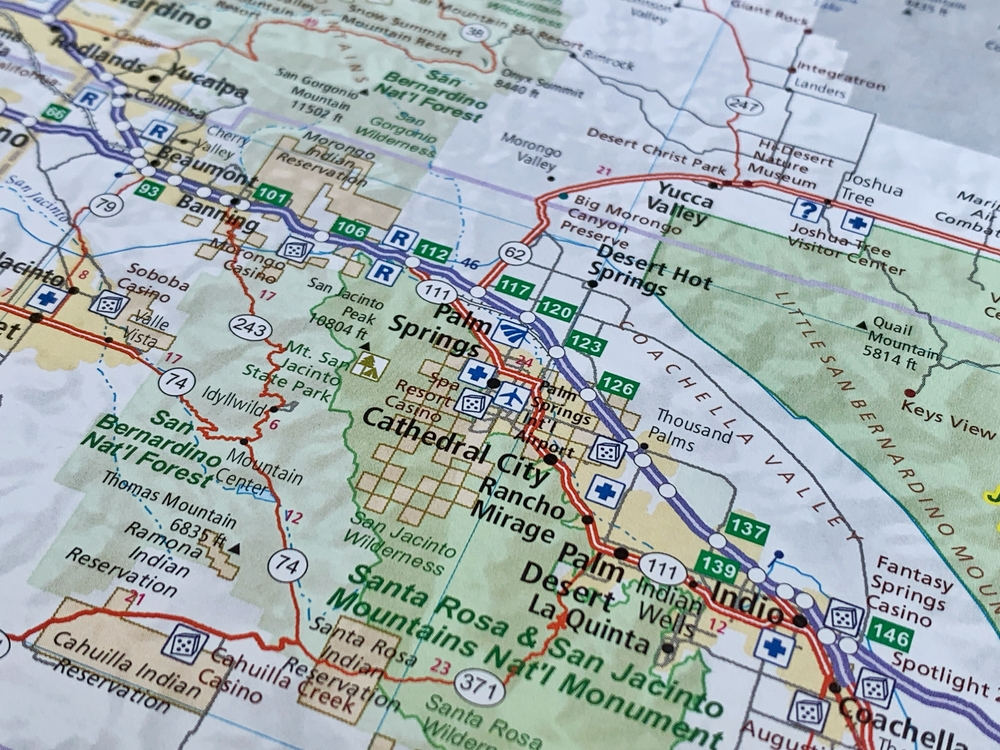 Palm,Springs,,Cathedral,City,,California,,Photo,Of,A,Map,In