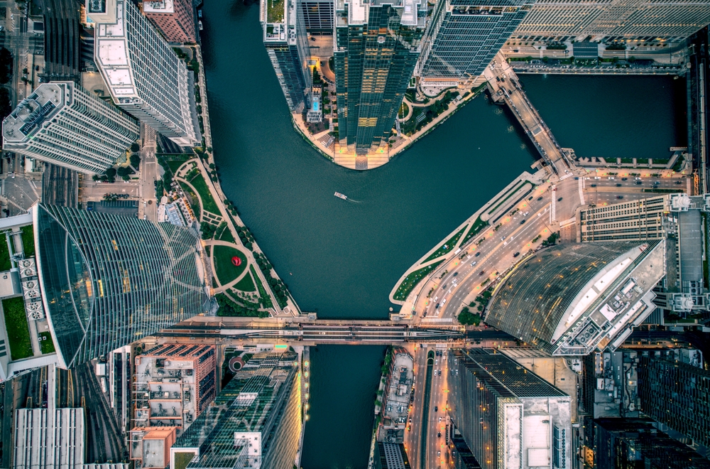 Drone,Photograph,Of,Chicago,River,At,Wolf,Point