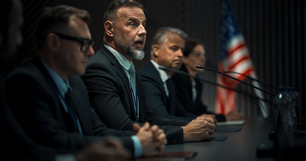 Caucasian,Male,Organization,Representative,Speaking,At,Economic,Forum.,Head,Of