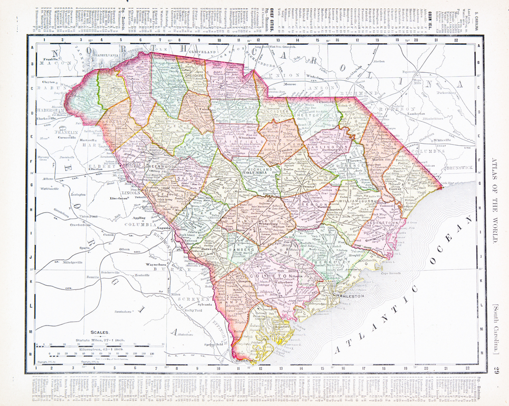 A,Map,Of,South,Carolina,,Usa,From,Spofford’s,Atlas,Of