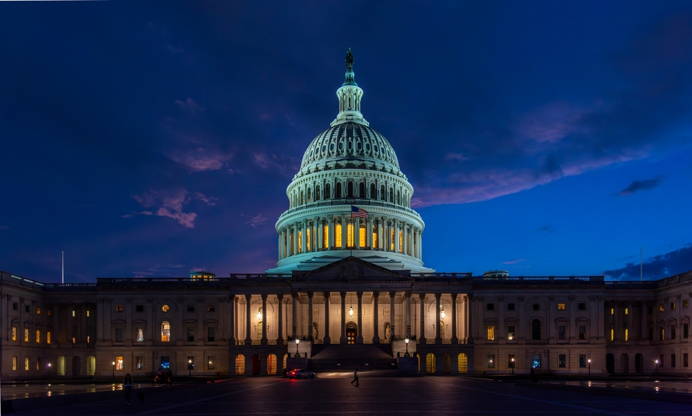 Dramatic,Sky,Over,World,Famous,United,States,Capitol,At,Sunset.